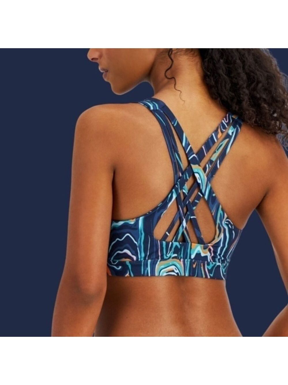 NWT ID IDEOLOGY Swirly Print Low-Impact Strappy-Back Performance Sports Bra/MD - Picture 2 of 14